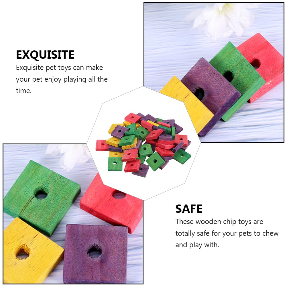 Frcolor Parrot Bird Toys 50Pcs Parrot Wooden Chewing Toys Mixing Colors Wood Blocks Bird Chewing Trim Mini Wood Chip Charms Diy