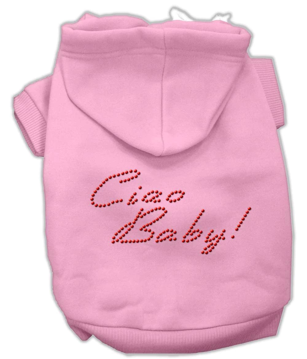 Pet, Dog & Cat Hoodie Rhinestone, &quot;Ciao Baby&quot; Cream SM (3-6 lbs.)