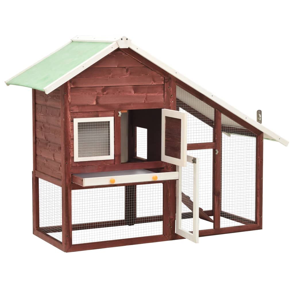 vidaXL Two-Tier Rabbit Hutch with Water-Resistant Fabric Roof | Mocha and White | Solid Firwood Construction | 55.1&quot;x24.8&quot;x47.2&quot; | Unique Farmhouse Design for Small Animals