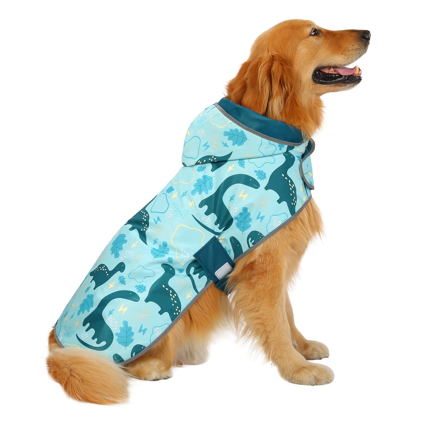 HDE Reversible Dog Raincoat Hooded Slicker Poncho Rain coat Jacket for Small Medium Large Dogs Dinosaurs - XXL