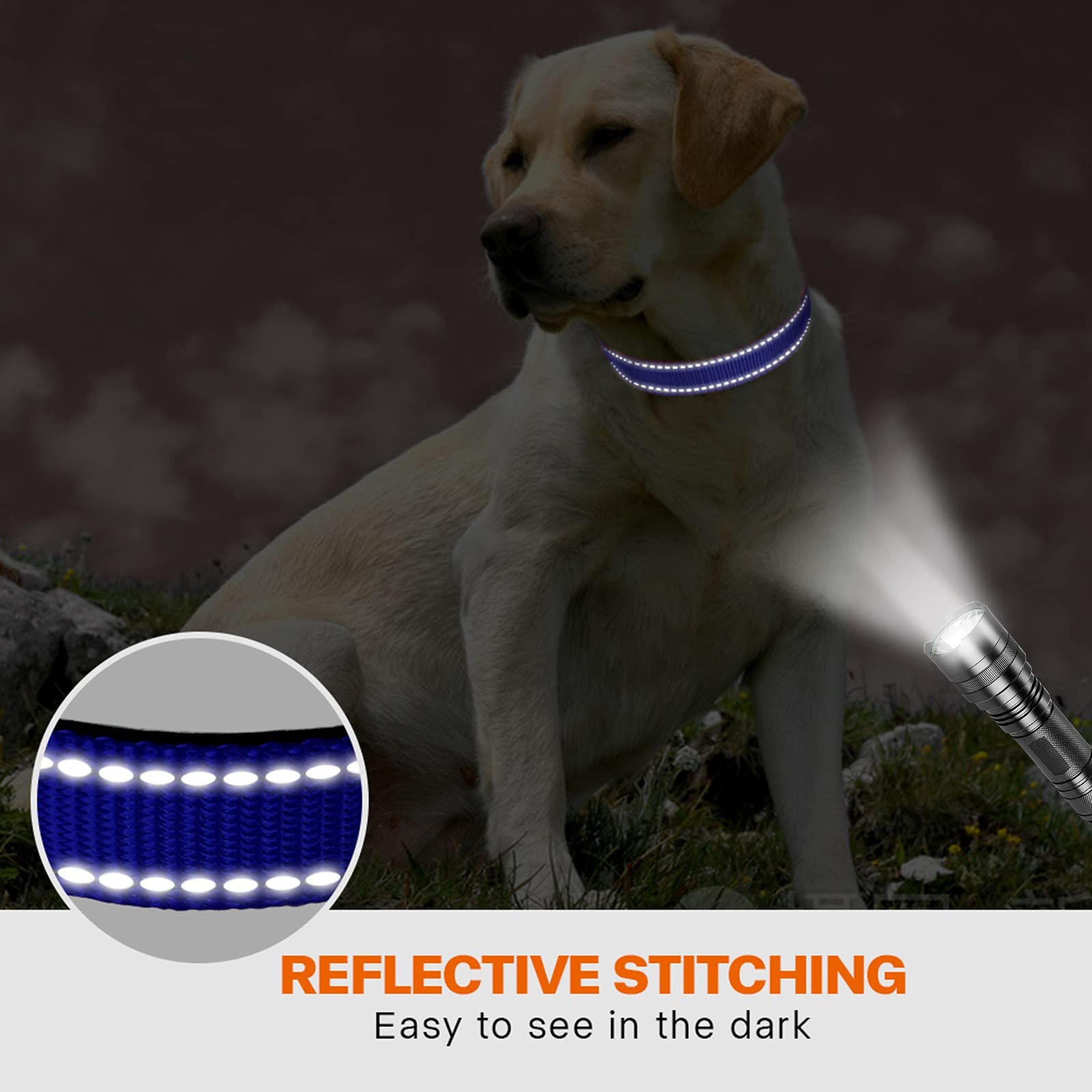 Taglory Reflective Dog Collar With Safety Locking Buckle, Adjustable Nylon Pet Collars For Extra Large Dogs Female Male, Navy Blue, Xl