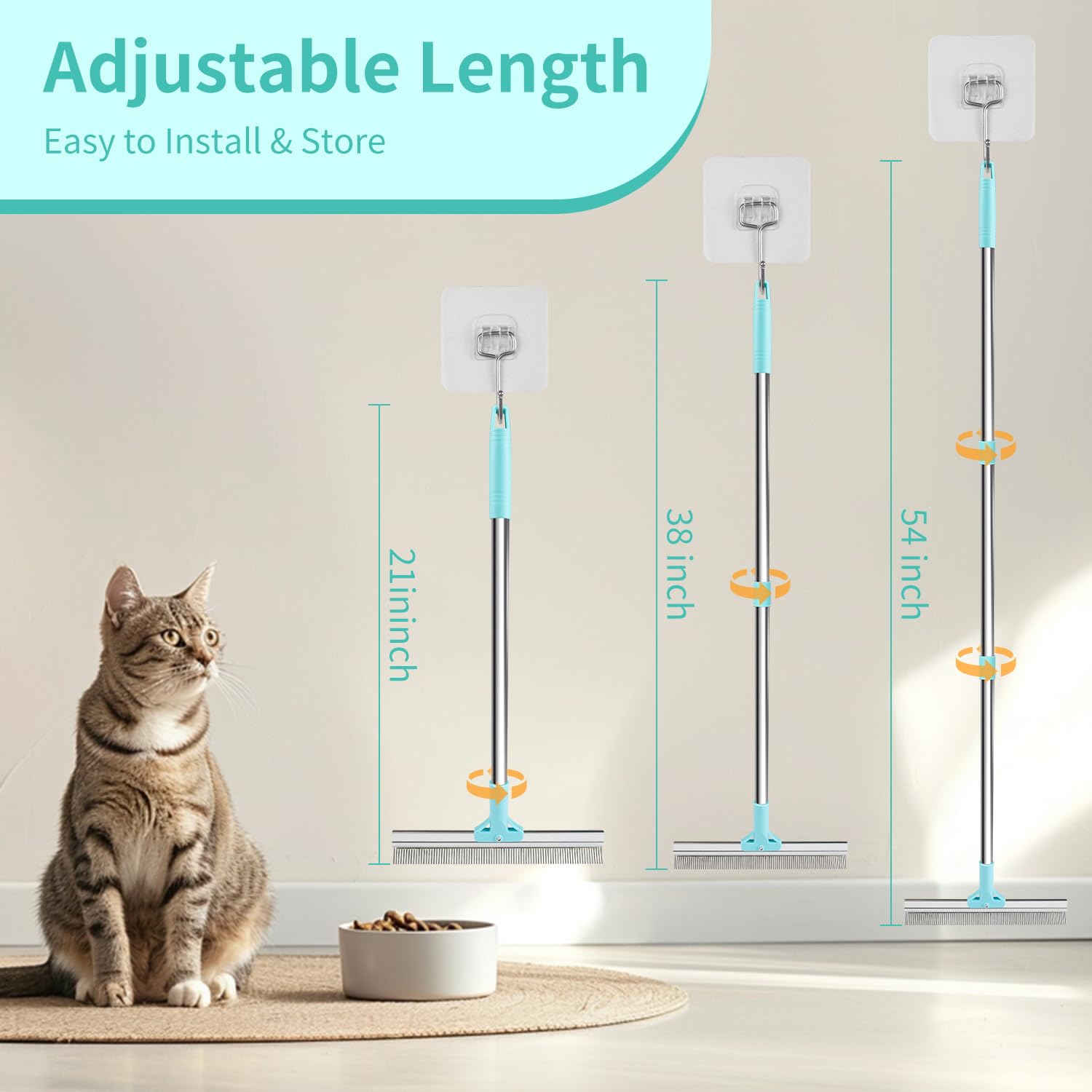 neatevday 2 in 1 Carpet Rake for Pet Hair Removal with 54'' Adjustable Handle, Reusable Pet Hair Removal Broom, Multi-Functional