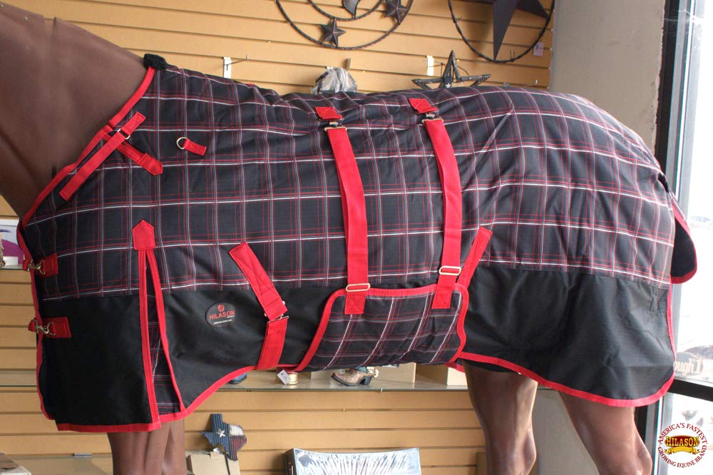 Hilason Red Black Plaid 72 In 1200D Winter Waterproof Poly Horse Blanket Belly Wrap | Horse Blanket | Horse Turnout Blanket | Ho