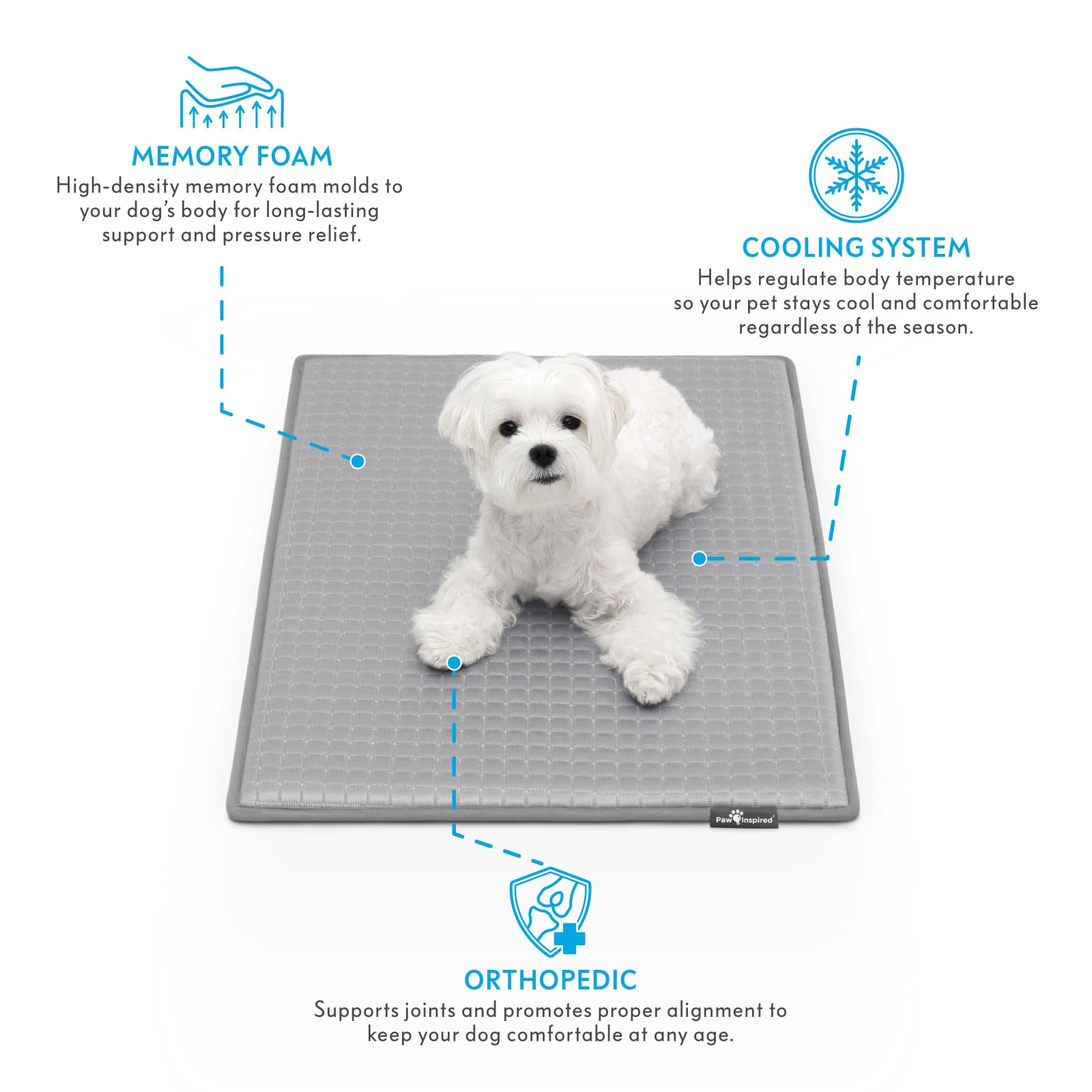 Paw Inspired Cooling Orthopedic Crate Pad for Dogs, Washable Memory Foam Dog Cooling Mat (29x18 Inch Small Size for 30 Inch Kenn