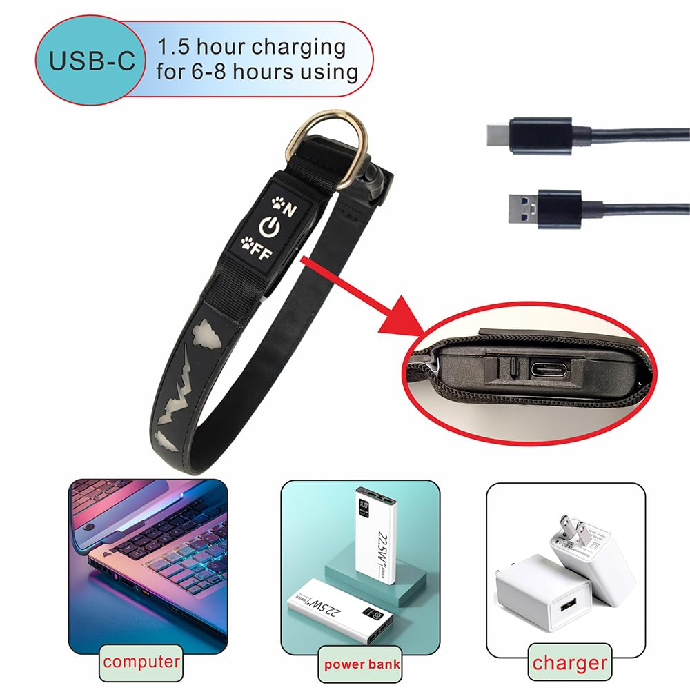 Dogled Flashing Usb-C Led Light Up Dog Collar, Subversive 3D Design Comfortable And Soft Material,Multicolored Lighting (Tre-Bla