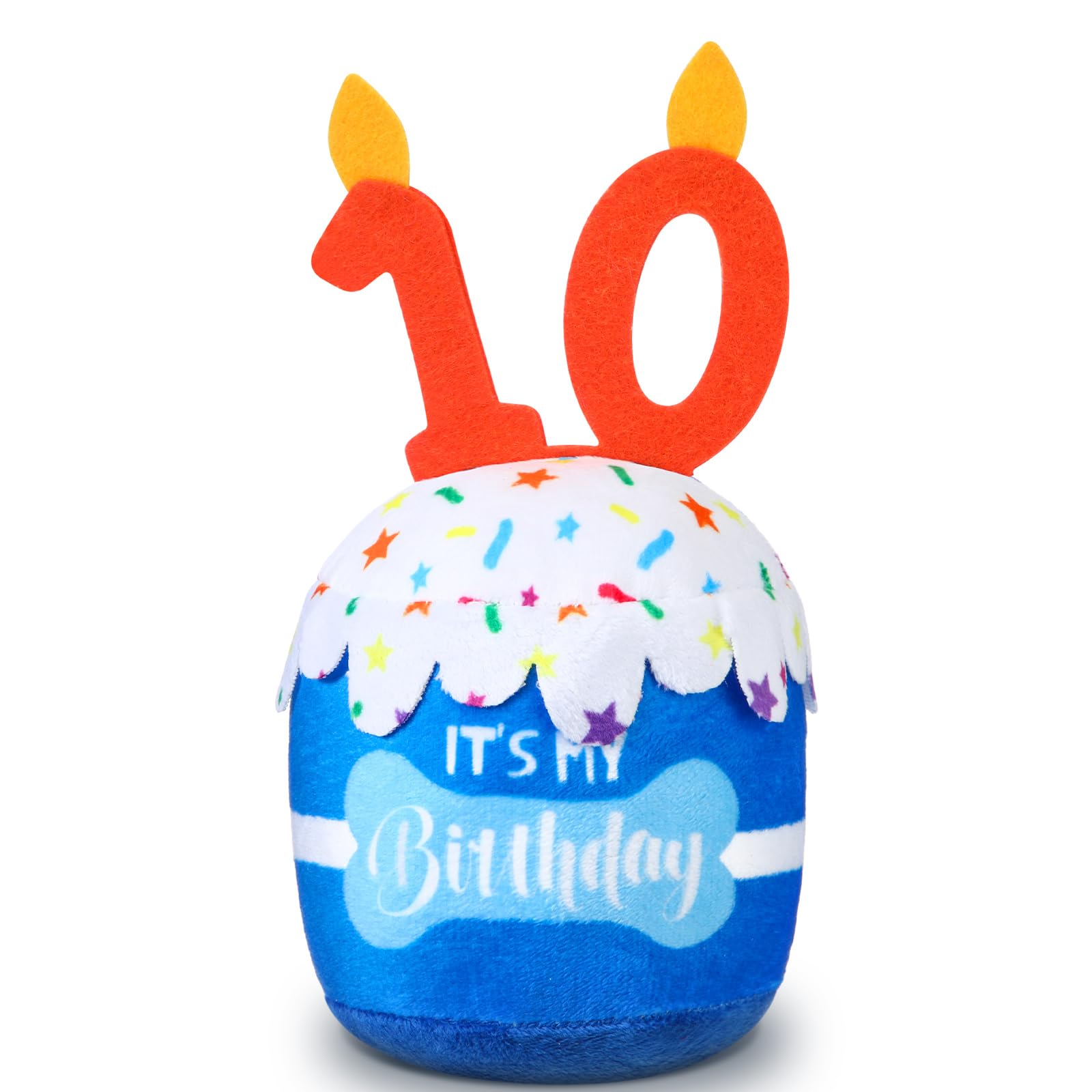 Dansydaisy Dog 10Th Birthday Cake Toy Accessories For Girl Boy Gifts, Blue Squeaky Plush Toy For Dog Birthday Party Decor Favor 