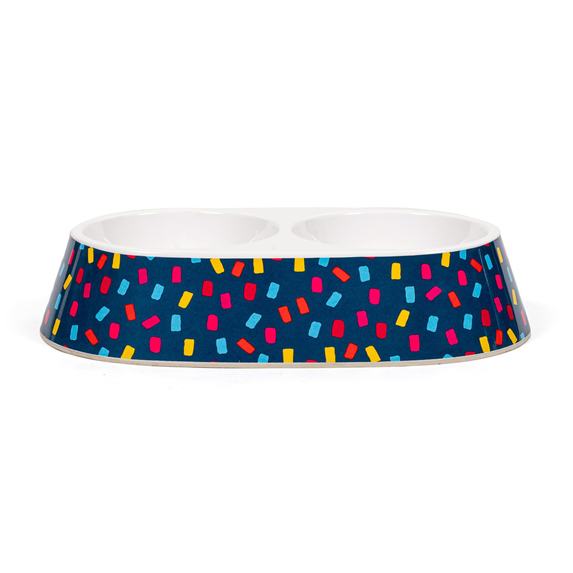 Huft Love Confetti Printed Melamine Double Diner  Navy, Size L | Dual Food & Water Bowl For Dogs | Durable & Lightweight | Anti