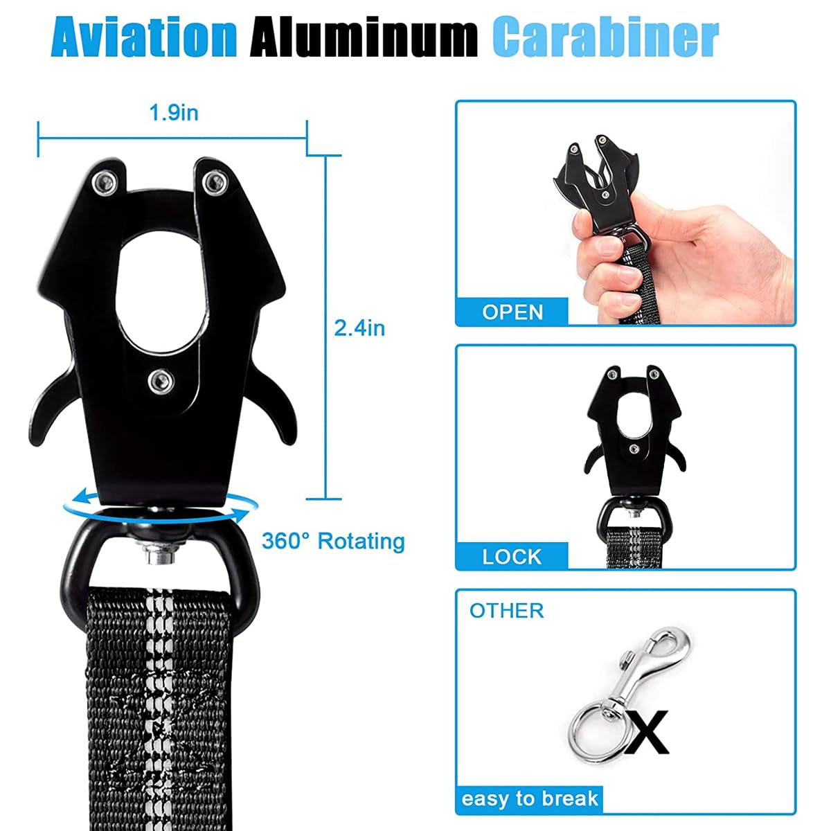 4-6FT Heavy Duty Dog Leash for Large Dogs, Shock Absorbing Bungee Tactical Dog Leash with 2 Padded Handle, Car Seatbelt and Meta