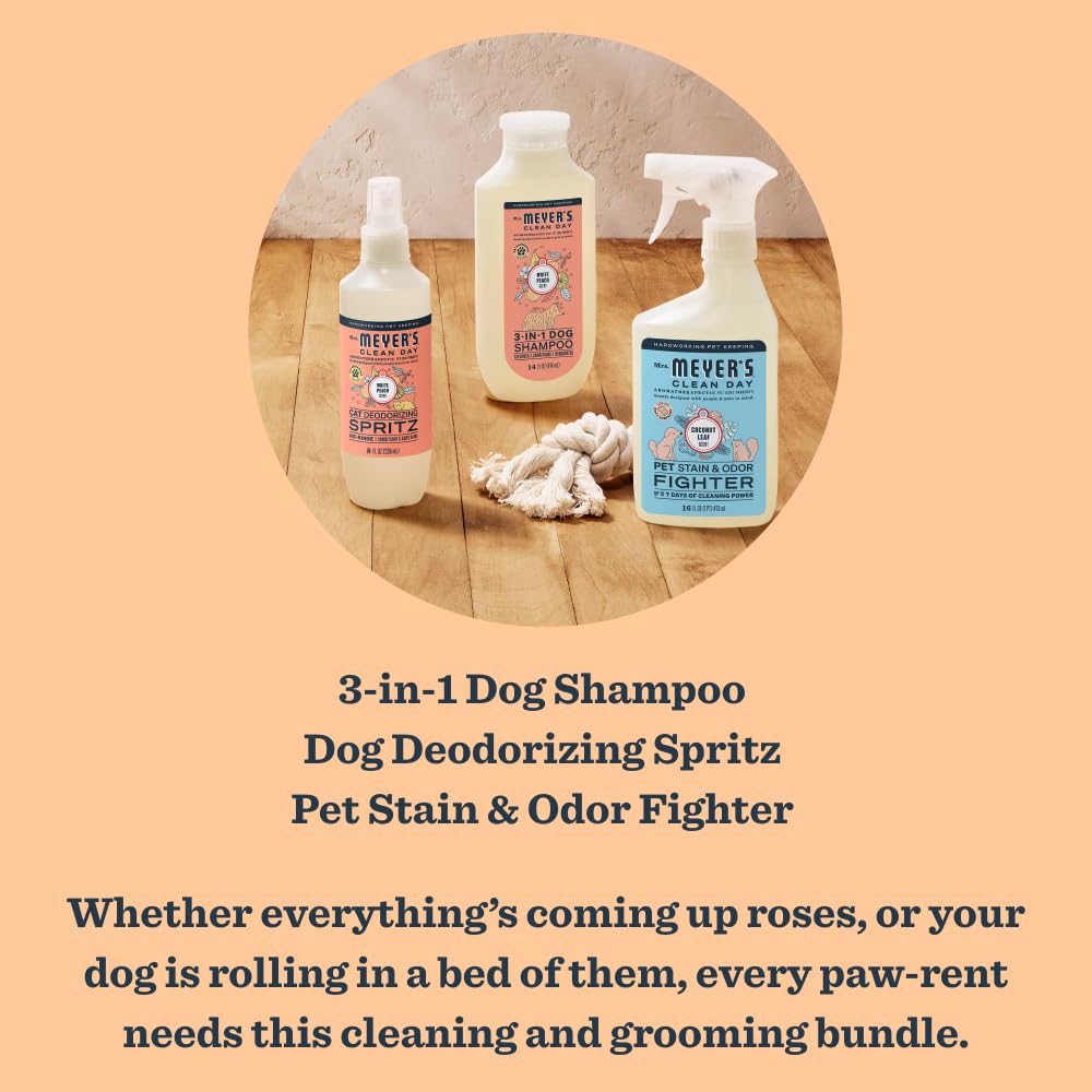 Mrs. Meyer'S Clean Day Dog Care Kit, Includes 3In1 Dog Shampoo - White Peach, Dog Deodorizing Spritz - White Peach And Pet Stain