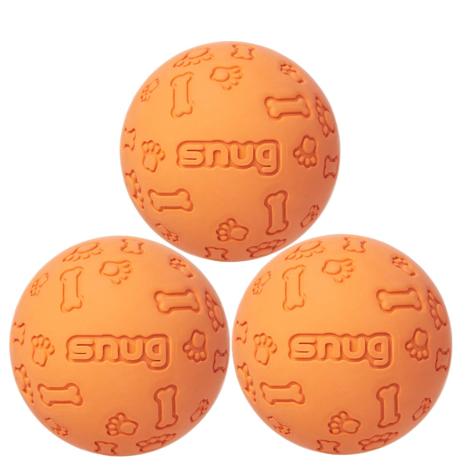 Snug Rubber Dog Balls For Small And Medium Dogs - Tennis Ball Size - Virtually Indestructible (3 Pack - Orange)
