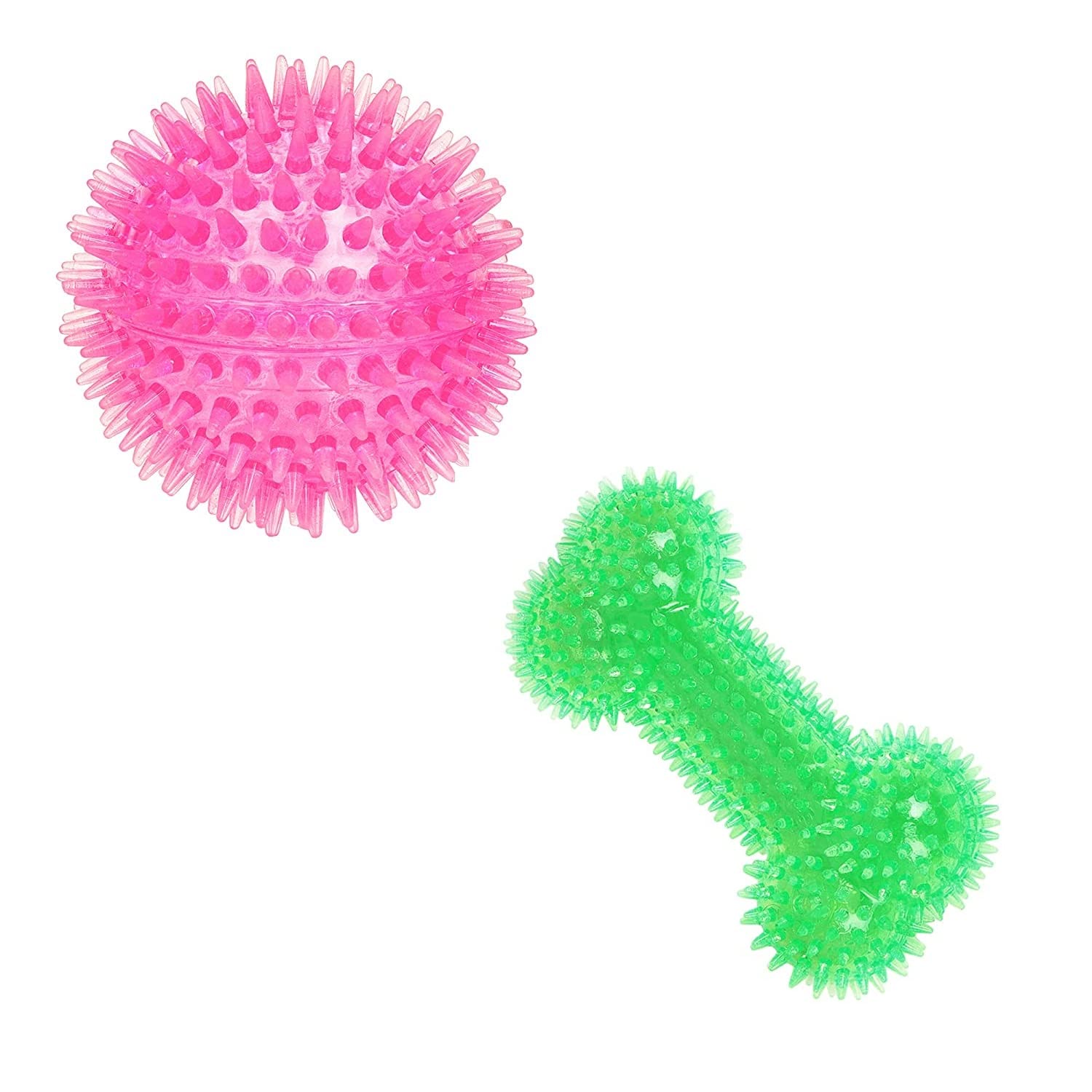 RvPaws Combo of  2, Safe Rubber Spiked chew Ball Toy for Puppies & Dogs (Color May Vary) (Squeaky Spike Ball + Squeaky Spike Bo