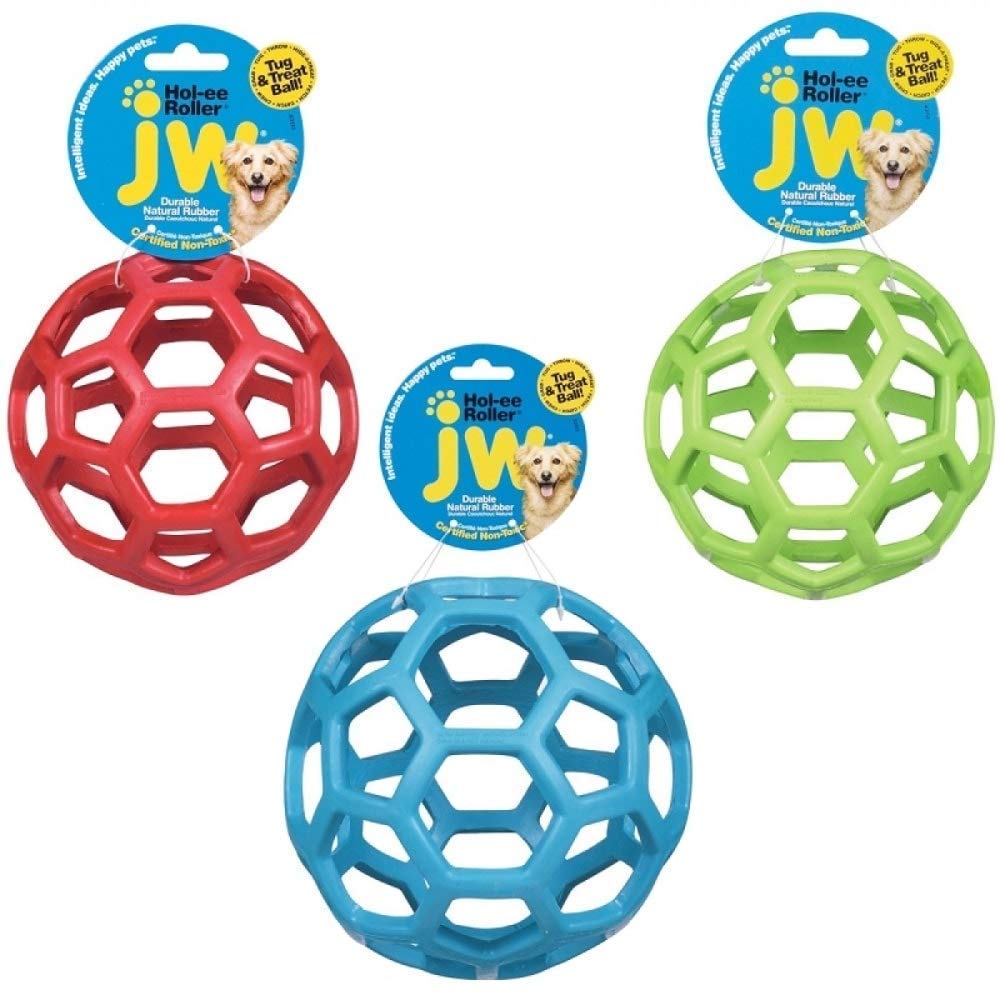 JW Pet Hol-ee Roller Dog Toy Puzzle Ball, Natural Rubber, Extra Large (7.5 Inch Diameter), Colors May Vary