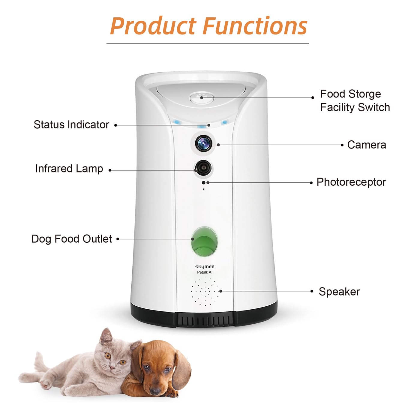 Skymee Petalk Ai Dog Camera Automatic Treat Dispenser, 5G&2.4G Wifi Hd Pet Camera, Remote Treat Tossing