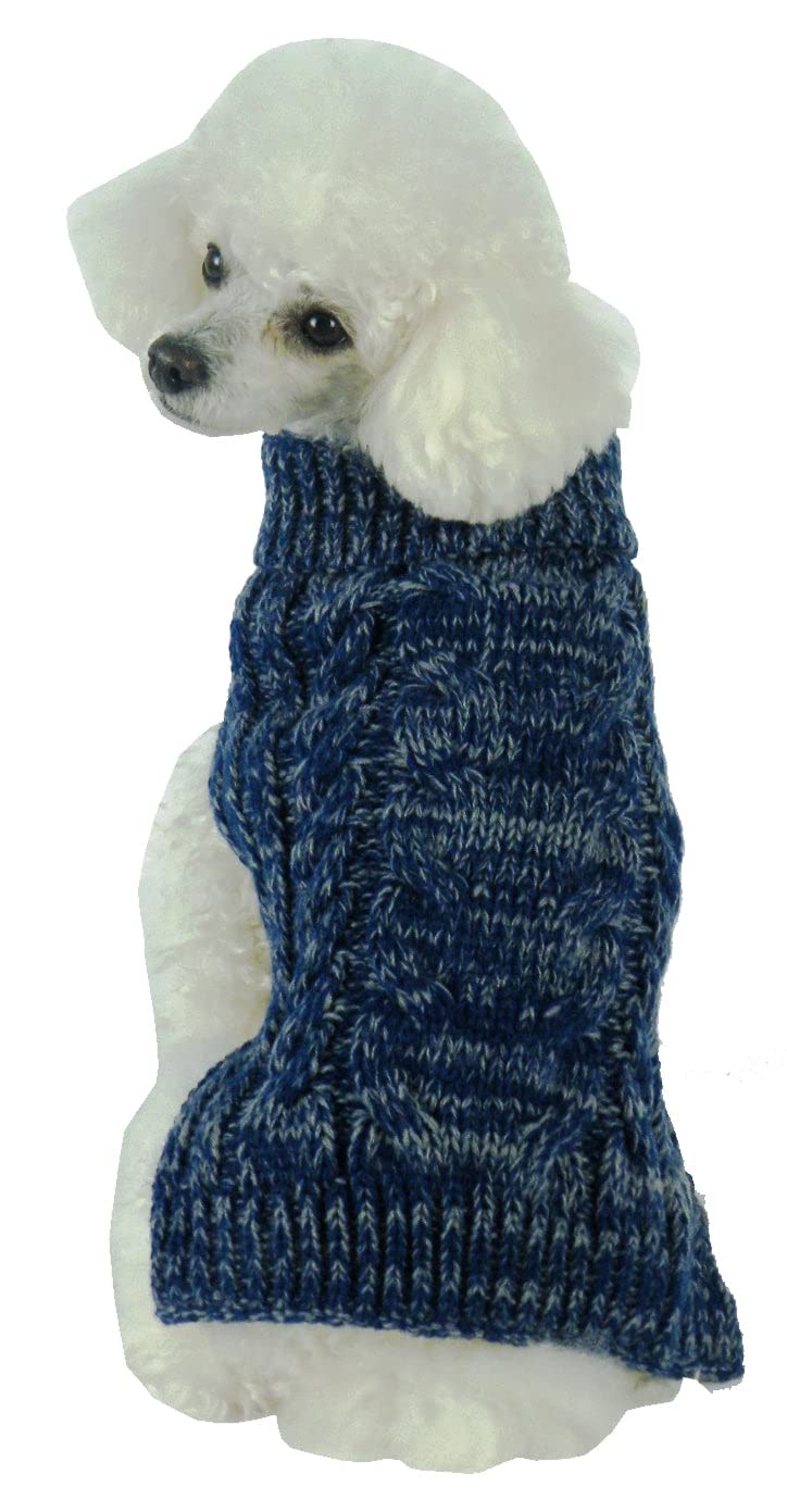 Pet Life  Classic True Blue Pet Sweater - Designer Heavy Cable Knitted Dog Sweater with Turtle Neck - Winter Dog Clothes Designe