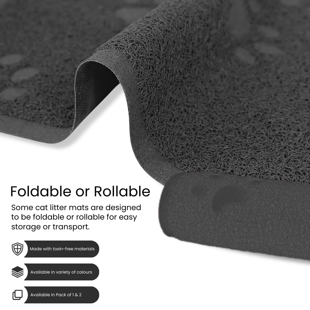 Andalus Extra Large Cat Litter Mat, Pack Of 1 - Waterproof, Non-Slip & Easy To Clean Cat Litter Box Mat For Extra Efficient Pet Litter-Trapping, Grey (35” X 23”)