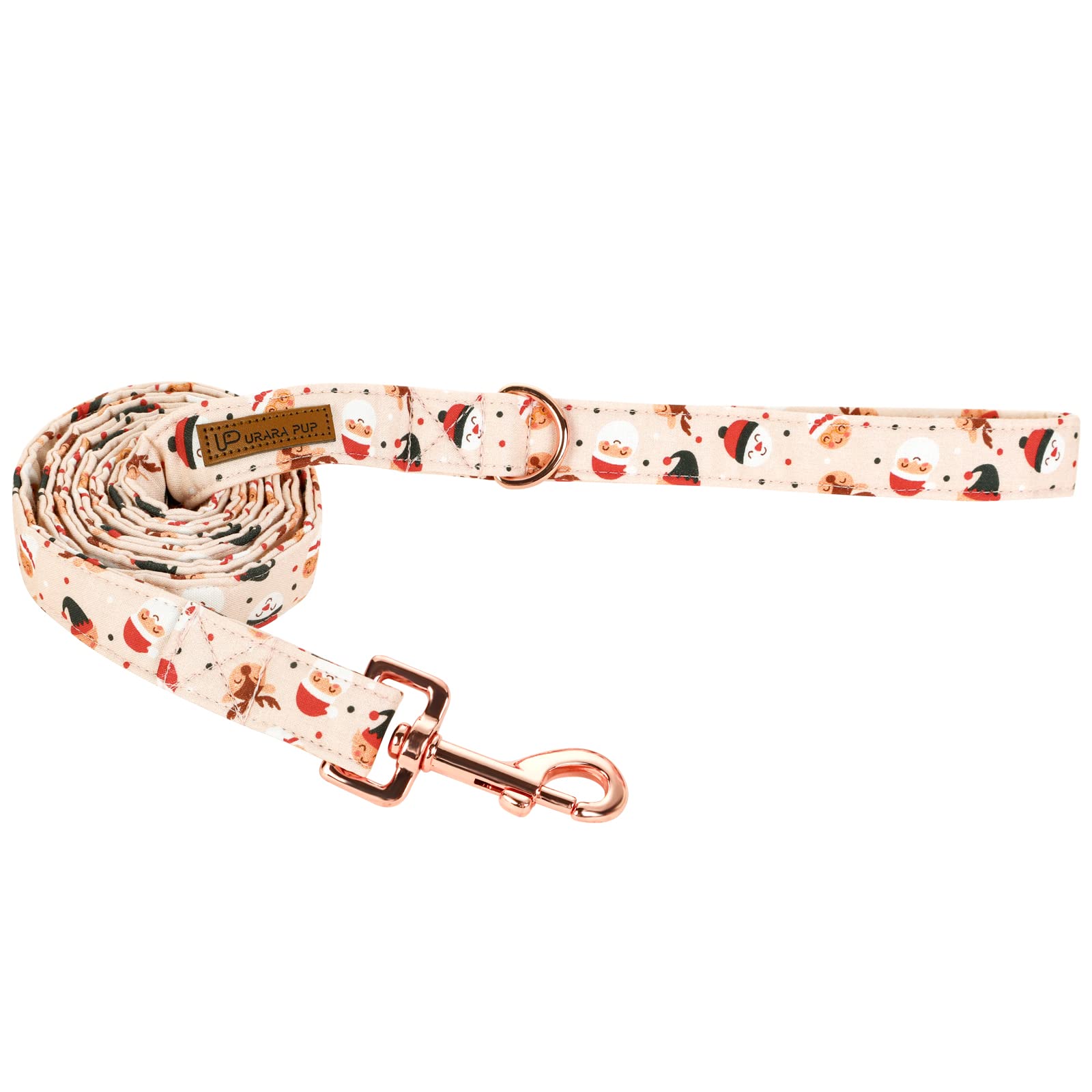 Up Urara Pup Dog Leash & Collar Set, Sturdy Durable Cotton, Santa Pattern For Small To Large Dogs