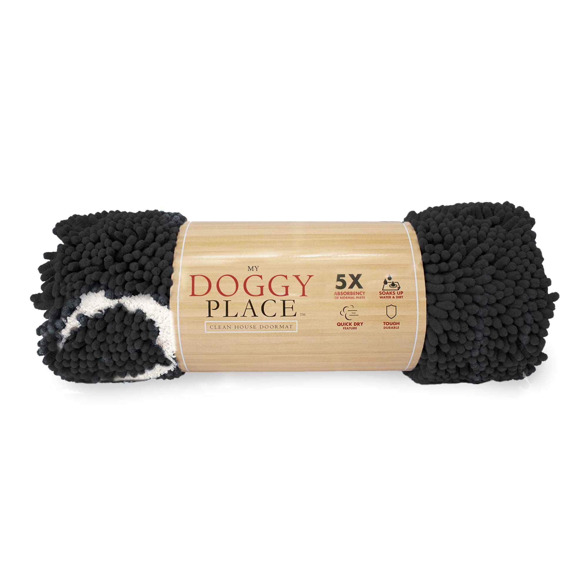 My Doggy Place Microfiber Dog Mat for Muddy Paws, 60 x 36 Charcoal with Paw Print - Non-Slip, Absorbent and Quick-Drying Dog Paw