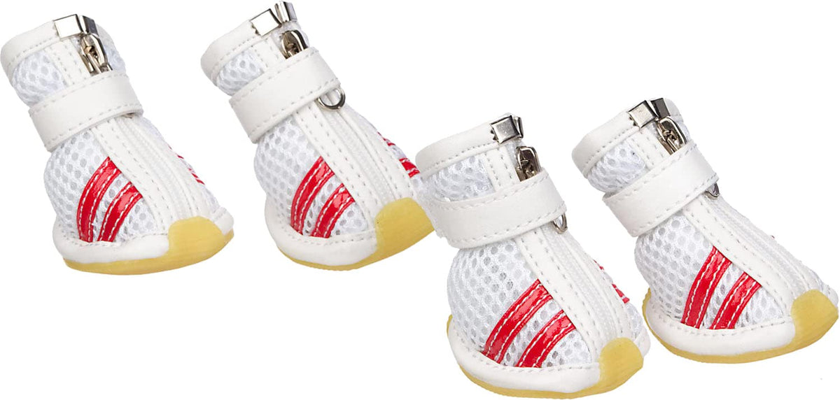 PET LIFE 'Air-Mesh' Flexible Lightweight Sporty Fashion Breathable Pet Dog Shoes Sneakers Booties Boots w/ Rubberized Grips, Medium, White & Red