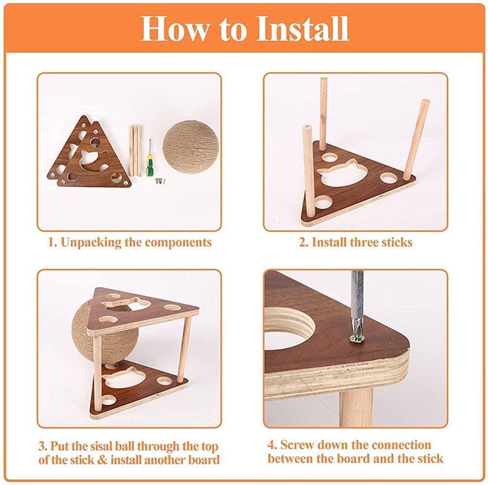 Googgoing Cat Scratcher Toy,Natural Sisal Rope Cat Scratching Ball Scratcher Toy With Ball For Cats& Kittens&Dogs&Puppy, Interactive Solid Wood Scratcher Pet Toy (Medium)