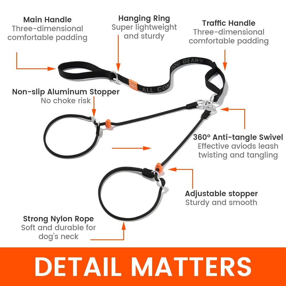 Howgo Double Slip Leash Slip Lead With Two Handles| Dual Dog Slip Lead For 2 Dogs,360 Swivel No Tangle | Dog Training Collar | D