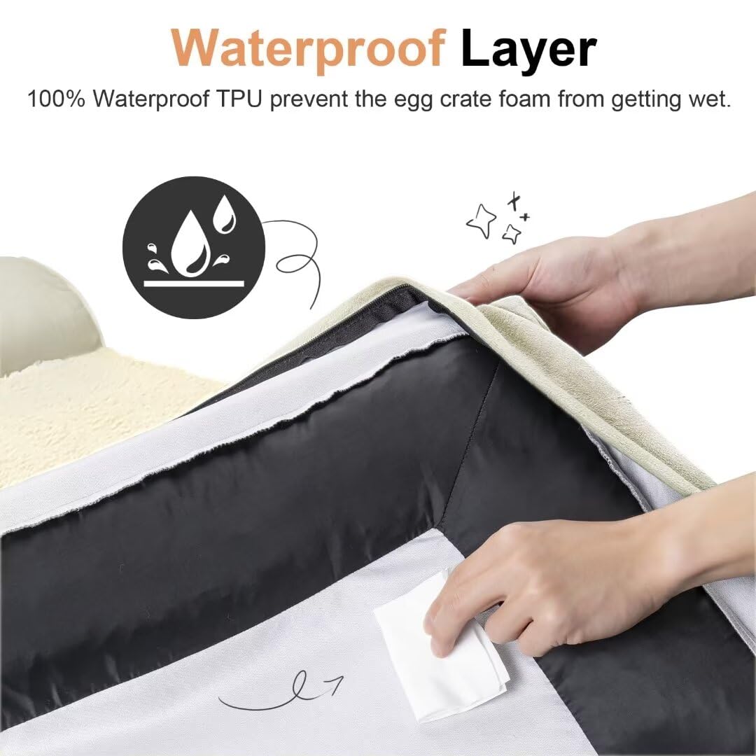 Large Dog Bed Orthopedic Washable: Jumbo Dog Bed Bolster Extra Large Dogs Egg Crate Foam Sofa Couch Waterproof Removable Cover - Beige