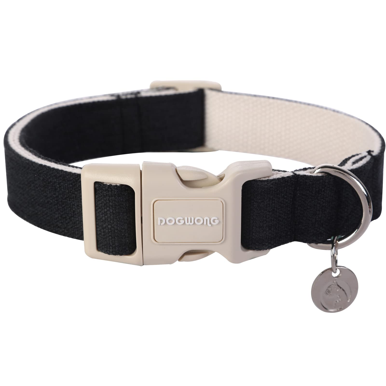 Dogwong Cotton Hemp Dog Collar, Heavy-Duty Black Dog Collar Adjustable Soft Natural Fabric Pet Cute Wedding Puppy Necklace For S