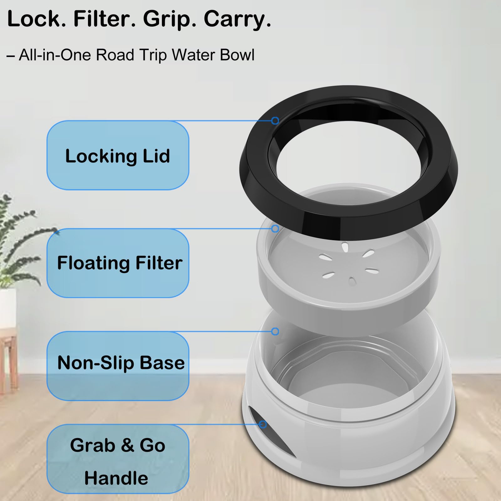 25Oz Slow Drink Dog Water Bowl, Spill-Proof Portable Cat Bowl, Non-Splash No Mess Puppy Kitten Water Feeder, Carried Portable Ba