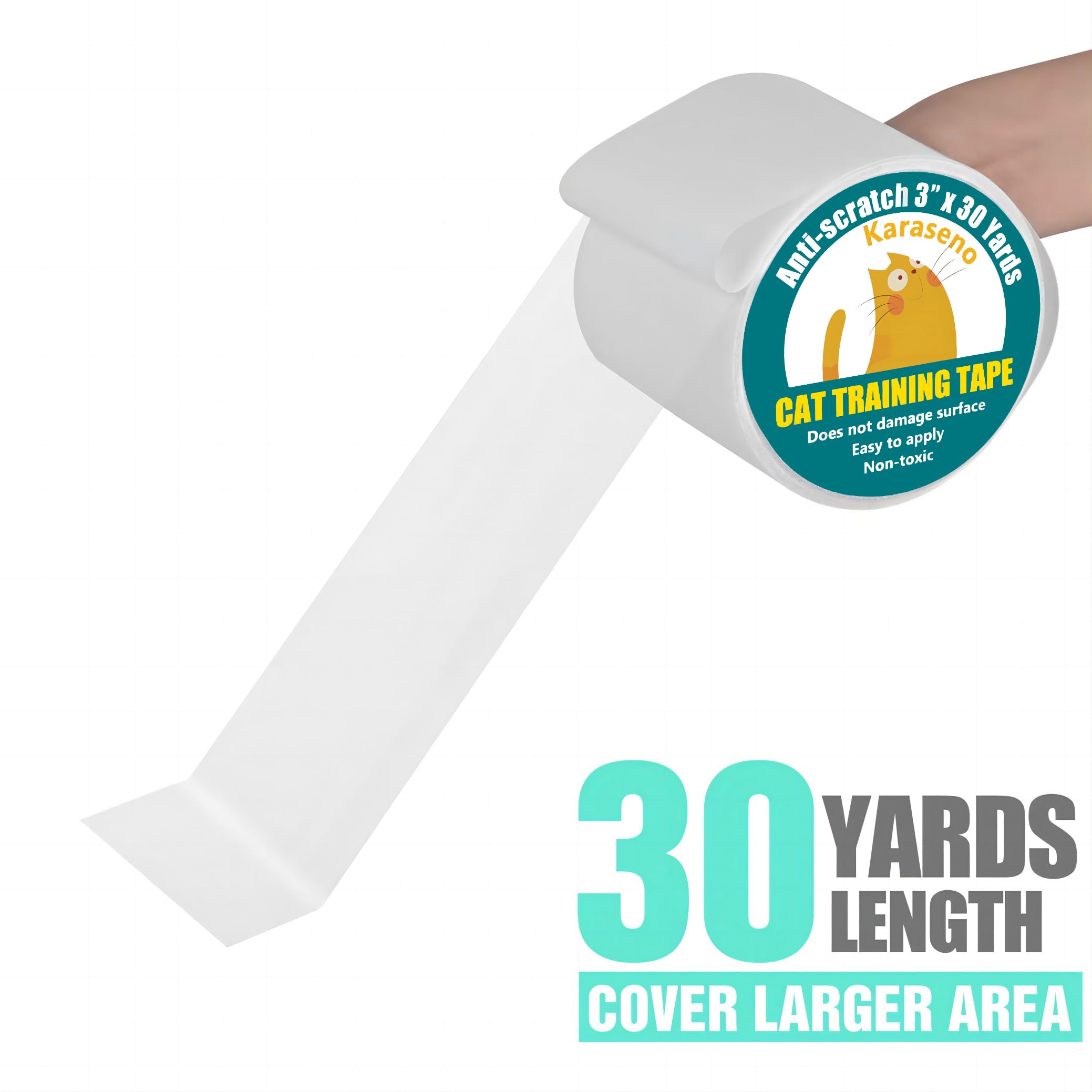 KARASENO 3 x 30 Yards Anti Cat Scratch Tape - Double Sided Clear Furniture Protector for Couch, Carpet, Doors - Pet & Kid Safe