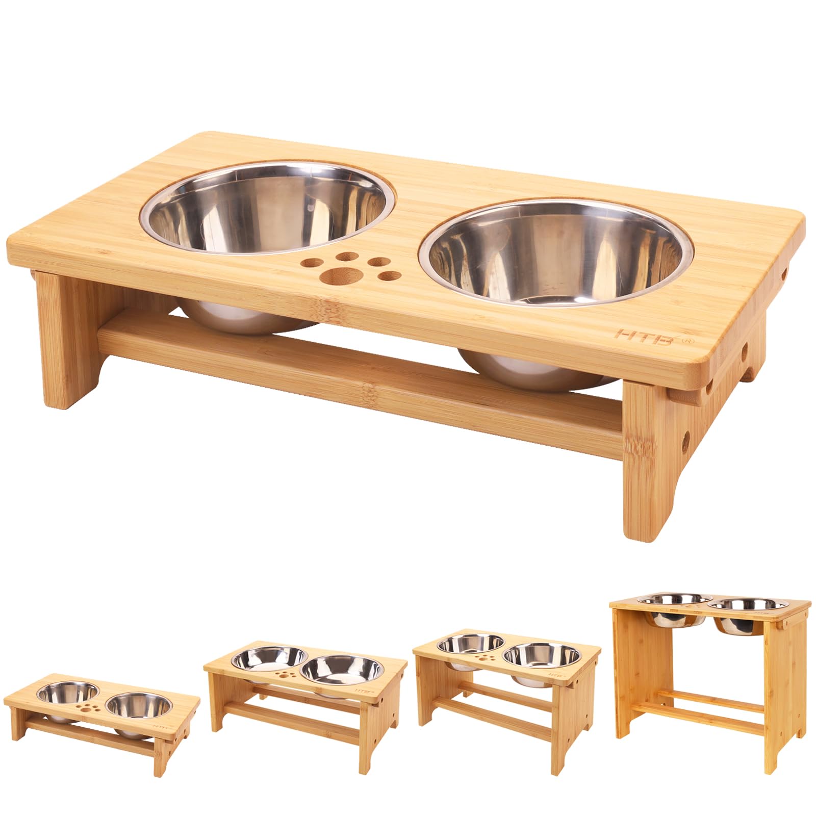 HTB Elevated Dog Bowls,Raised Dog Bowl Stand with 2 Stainless Steel Bowls,Elevated Raised Dog Bowls for Large Medium Small Sized