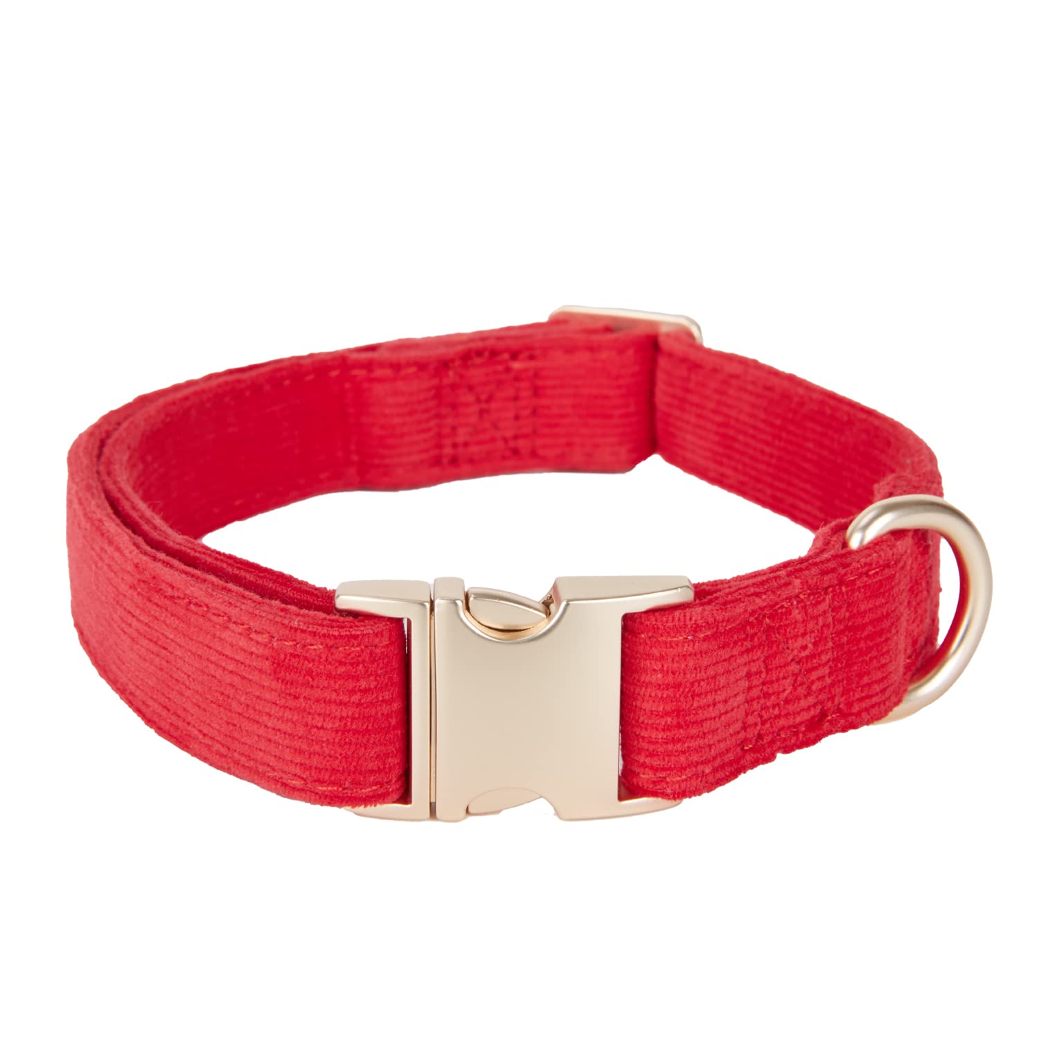Petiry Soft Corduroy Fibric Dog Collar with High Grade Metal Buckle, for Large Dogs.(Red,Large:17-26'')