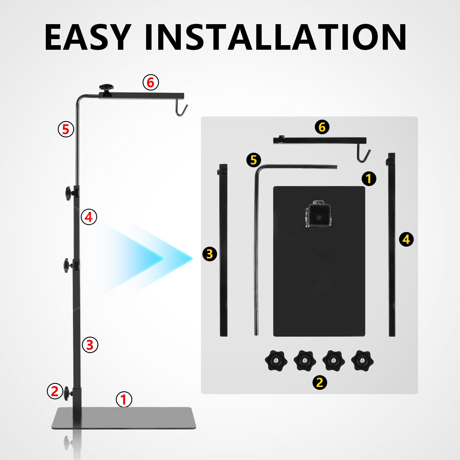 REPTI HOME Reptile Lamp Stand , Adjustable 14-37 Inch Heat Lamp Stand , Reptile Light Stand Holder Lamp Hanging Bracket Metal Su