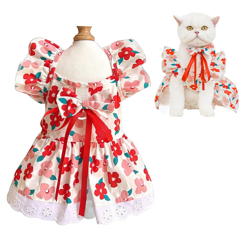 Aniac Floral Dog Dress With D-Ring - Cat Dress & Puppy Clothes For Small Dogs & Cats (Large, Floral)