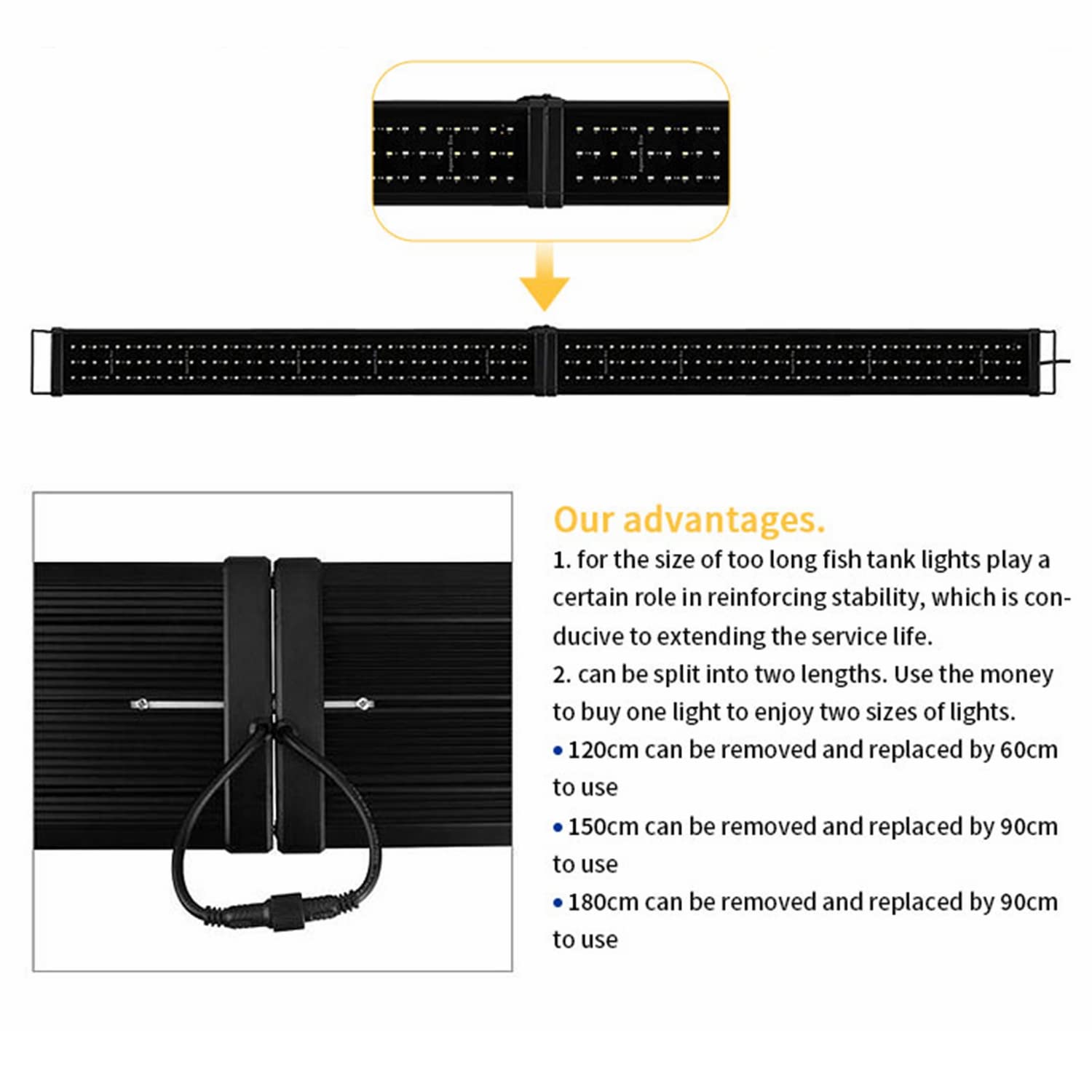 Kzkr Led Aquarium Light 60-72 Inch Foldable Adjustable Fish Tank Light Hood Lamp For Freshwater Saltwater Marine Blue And White Decorations Light 5-6Ft 150Cm - 180Cm