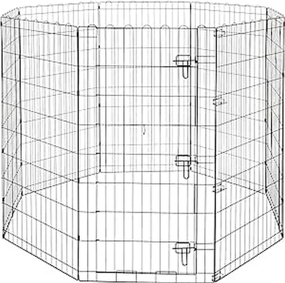 Amazon Basics Foldable Octagonal Metal Exercise Dog Playpen - Indoor/Outdoor, Single Door, Extra Large (8 Panels, 24 X 48), Easy