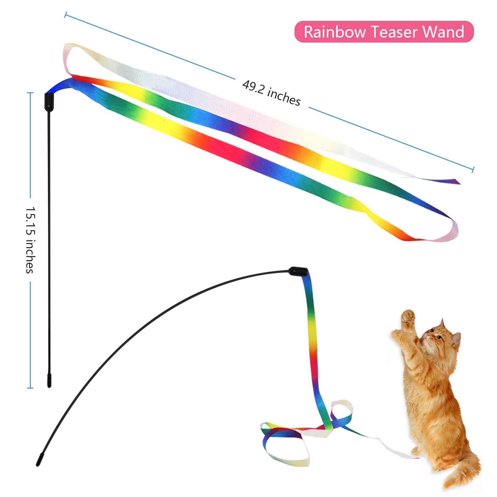 12Pcs Interactive Kitten Toys, Retractable Indoor Cat Wand Toys With Replacement Teaser, Rainbow Ribbon And Make Exercise By Sun