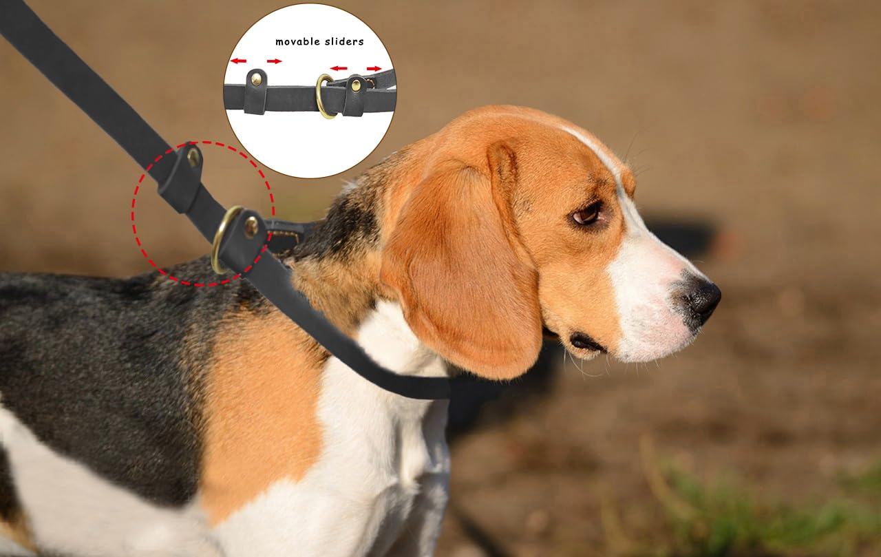 Lwbmg 5.6Ft Leather Dog Leash, Real Leather Slip Lead, Soft Adjustable Dog Training Leash For Small To Large Dogs - Black