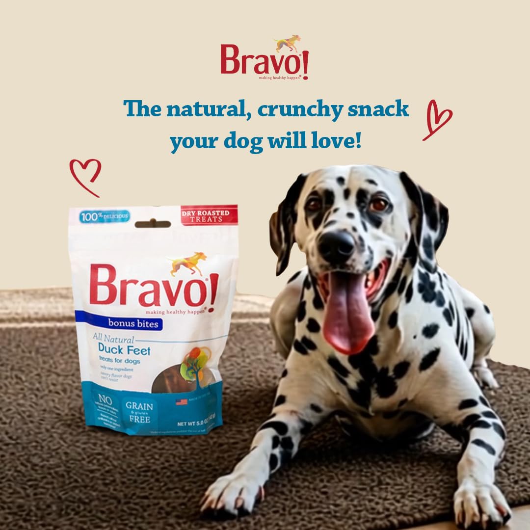 Bravo! Dry Roasted Duck Feet Dog Treats, 200 Count, High Protein, Grain Free, Gluten Free