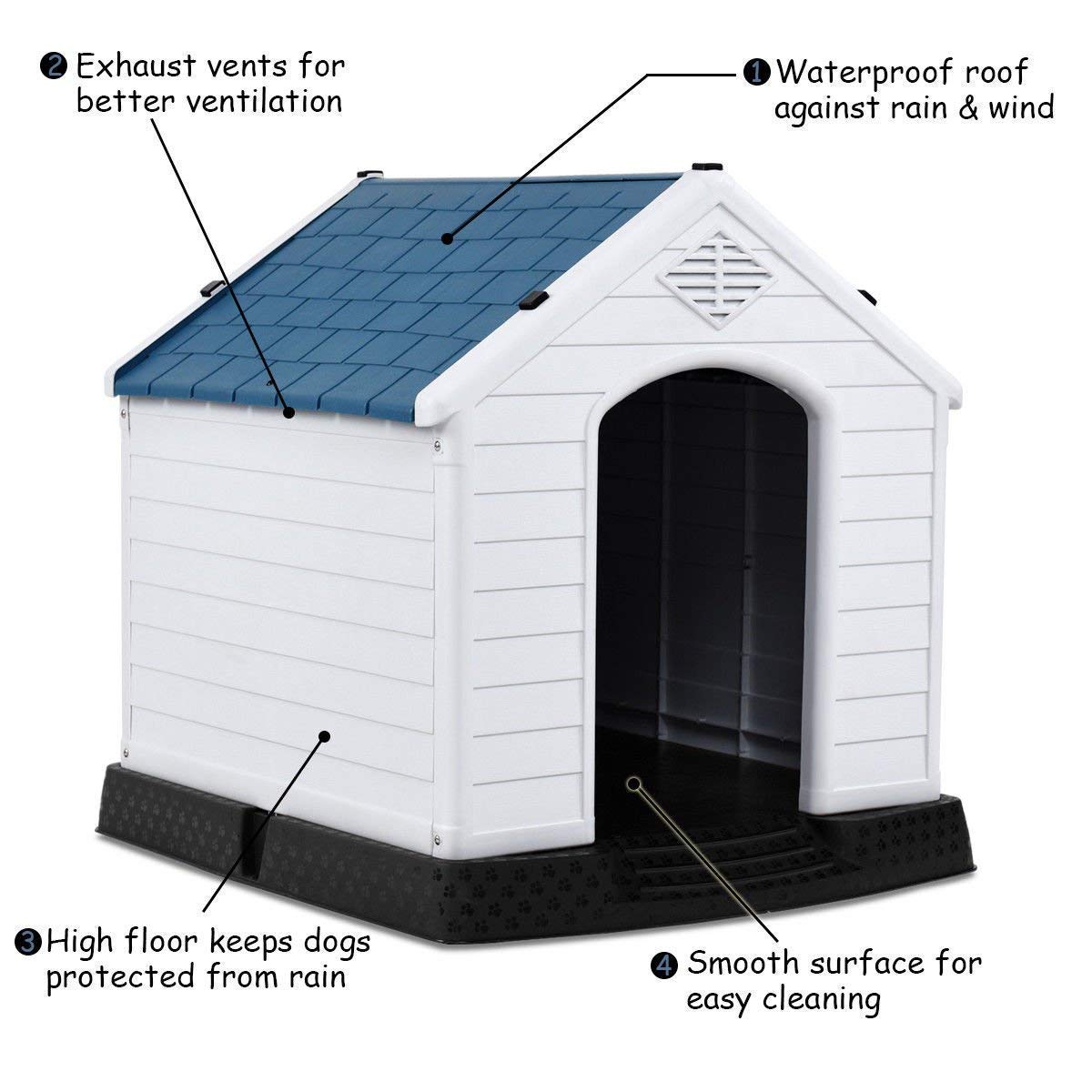 Giantex Dog House For Medium Dogs, Waterproof Plastic Dog Houses With Air Vents And Elevated Floor, Easy To Assemble, Outdoor Cat House Feeding Station Indoor Patio Backyard Dog Kennel House