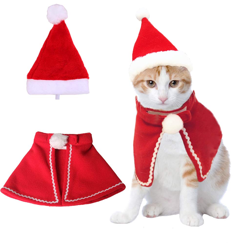 Christmas Cat Plush Santa Hat Cloak Scarf Dog Pet Cosplay Costume Xmas Kitten Puppy Red Caps Collar Manteau Velvet Clothing Clot