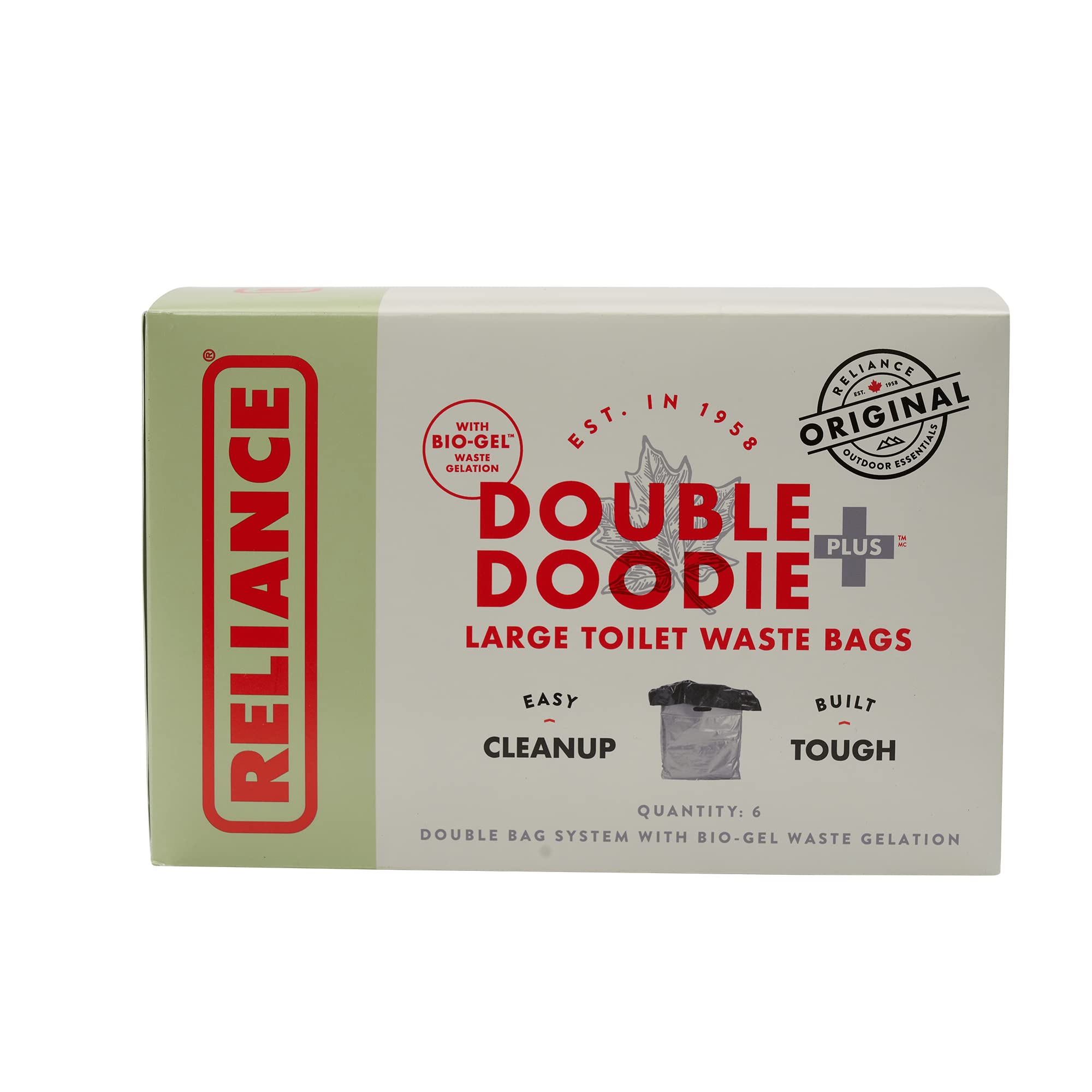 Reliance Double Doodie Plus Portable Toilet Waste Bags, Family-Sized 6 Pack, Gray, 9.2" x 4.9" x 6", Synthetic Material, Model