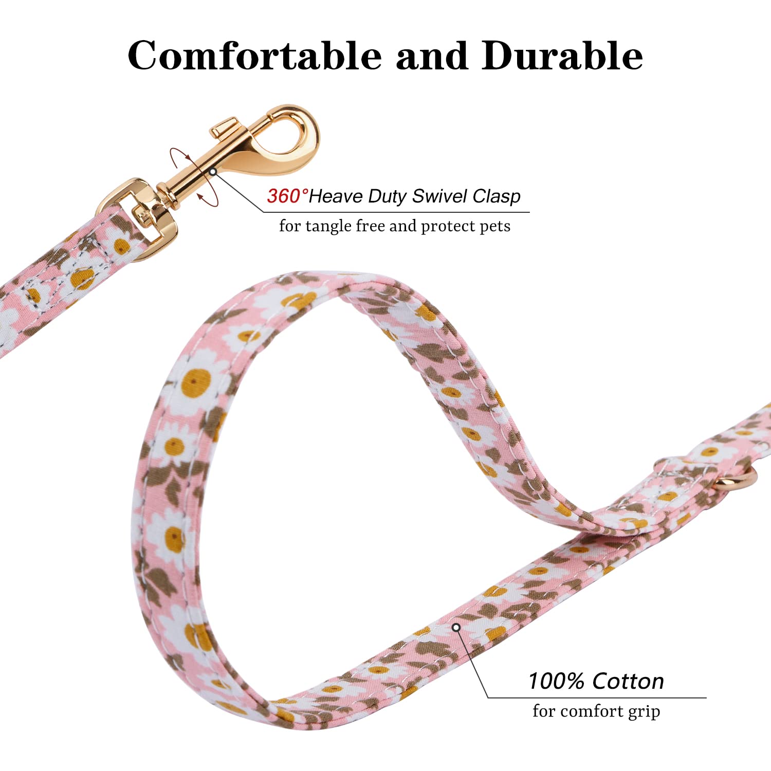 Chede No Pull Floral Pattern Dog Harness- Lightweight, Soft, Adjustable Small Harness And Leash Set, Suitable For Puppy Small And Medium-Sized Dog (Xs, Pink Daisy)