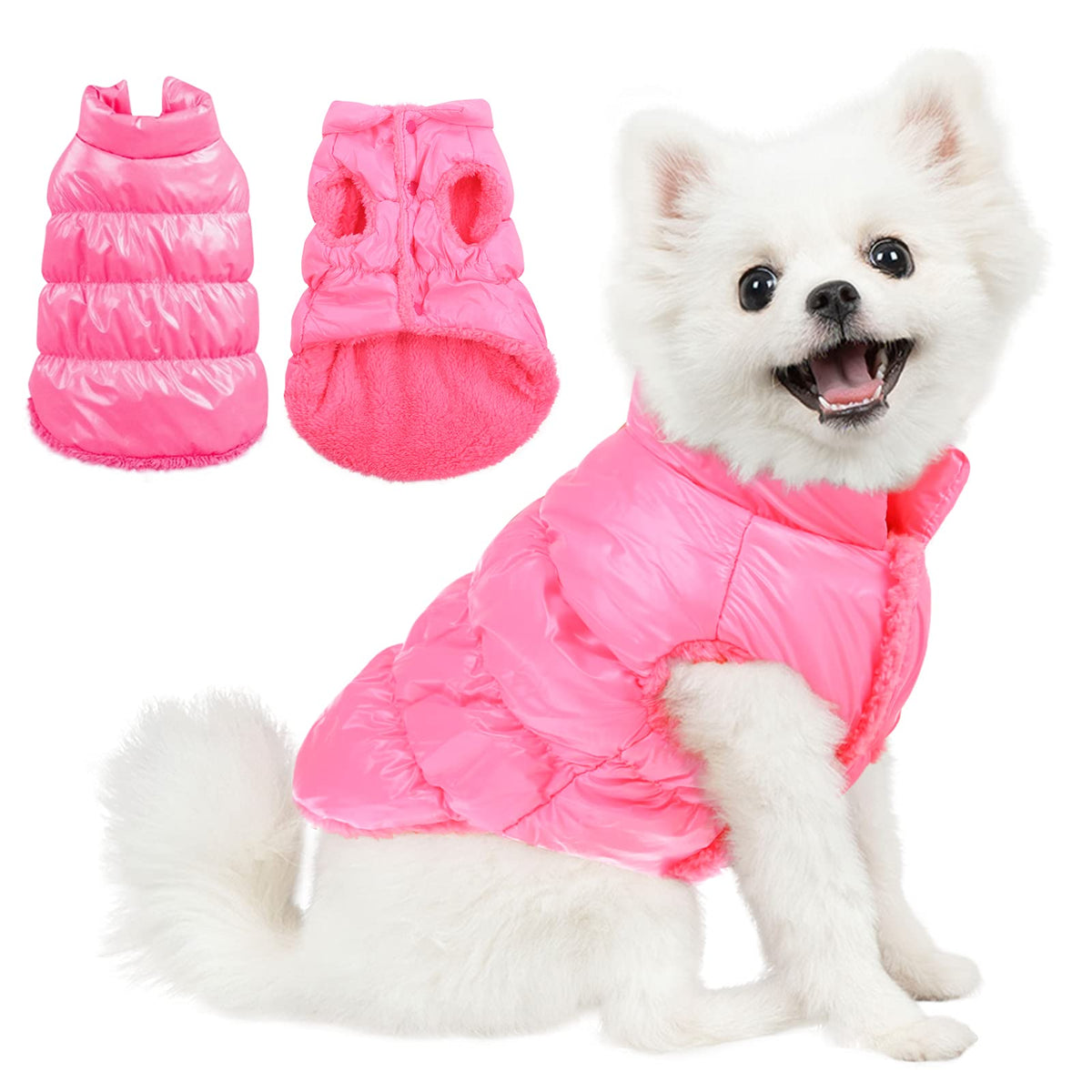 Aofitee Dog Coat, Waterproof Dog Jacket, Winter Dog Coats For Small Dogs, Fleece Dog Snowsuit Warm Dog Puffer Jacket, Cozy Pet Winter Vest, Dog Cold Weather Coats For Small Medium Dogs, Pink, 3Xl