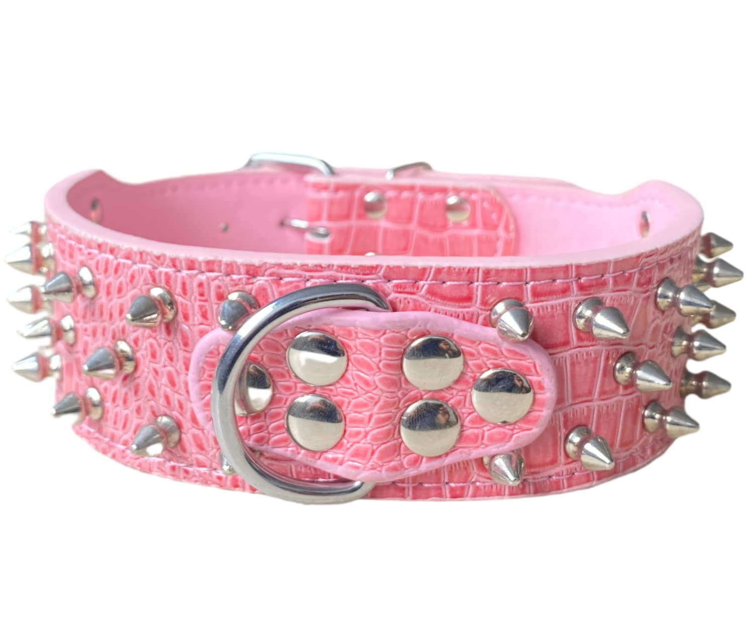 Serijoars Spiked Studded Dog Collar, Pu Leather Dog Collar, Adjustable Pet Collars For Medium Or Large Breed Pet (L, Pink1)