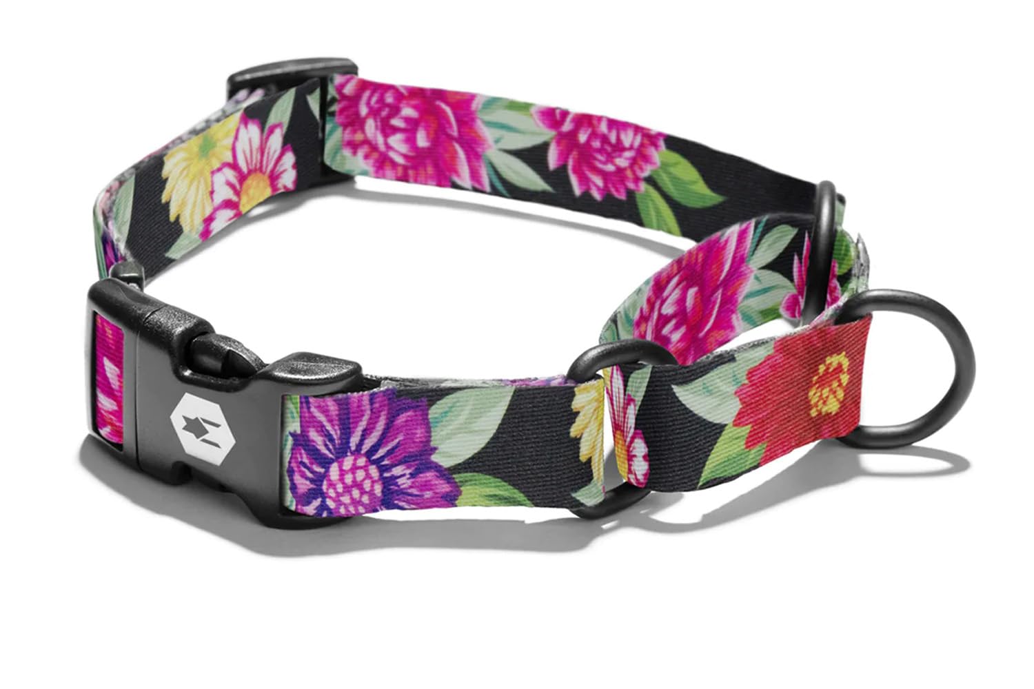 Wolfgang Heavy Duty Martingale Dog Collar With Quick Release Nylon Buckle For Walking & Training, Darkfloral Print, Large