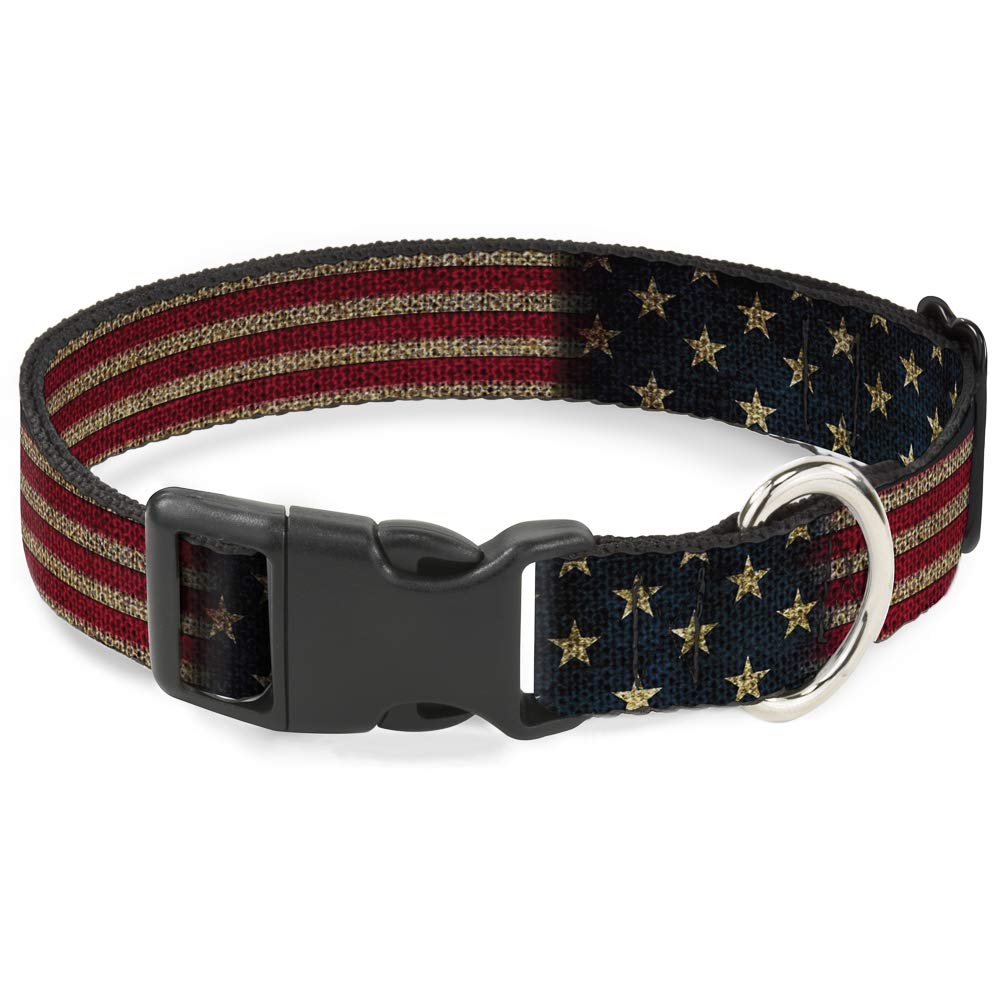 Buckle-Down Plastic Clip Collar - Vintage Us Flag Stretch - 1.5' Wide - Fits 18-32' Neck - Large