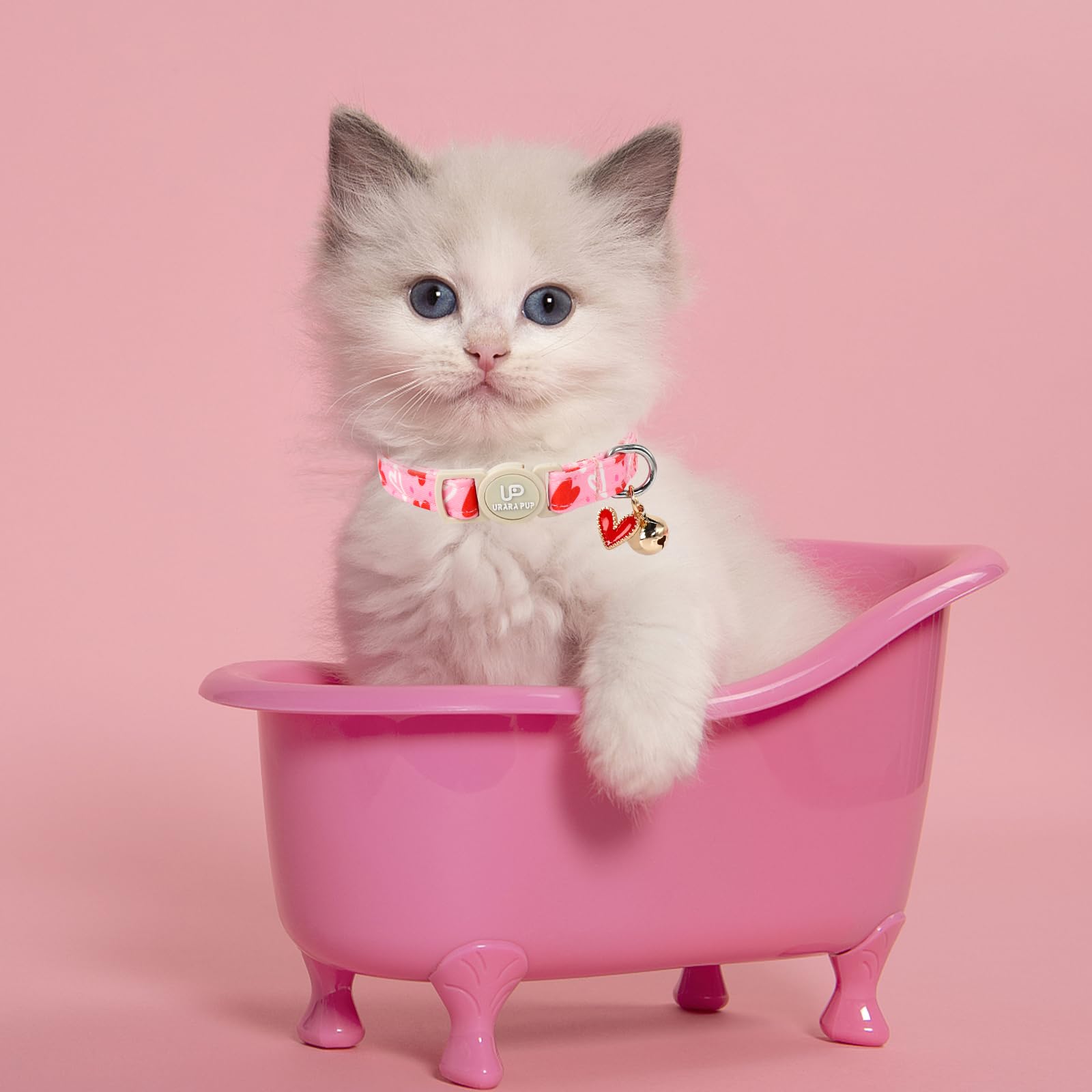 Up Urara Pup Cat Collar, 2Pack Valentine'S Day Kitten Collars Cute Breakaway Cat Collar With Bell, Red Love Heart Pink Hearts Ki