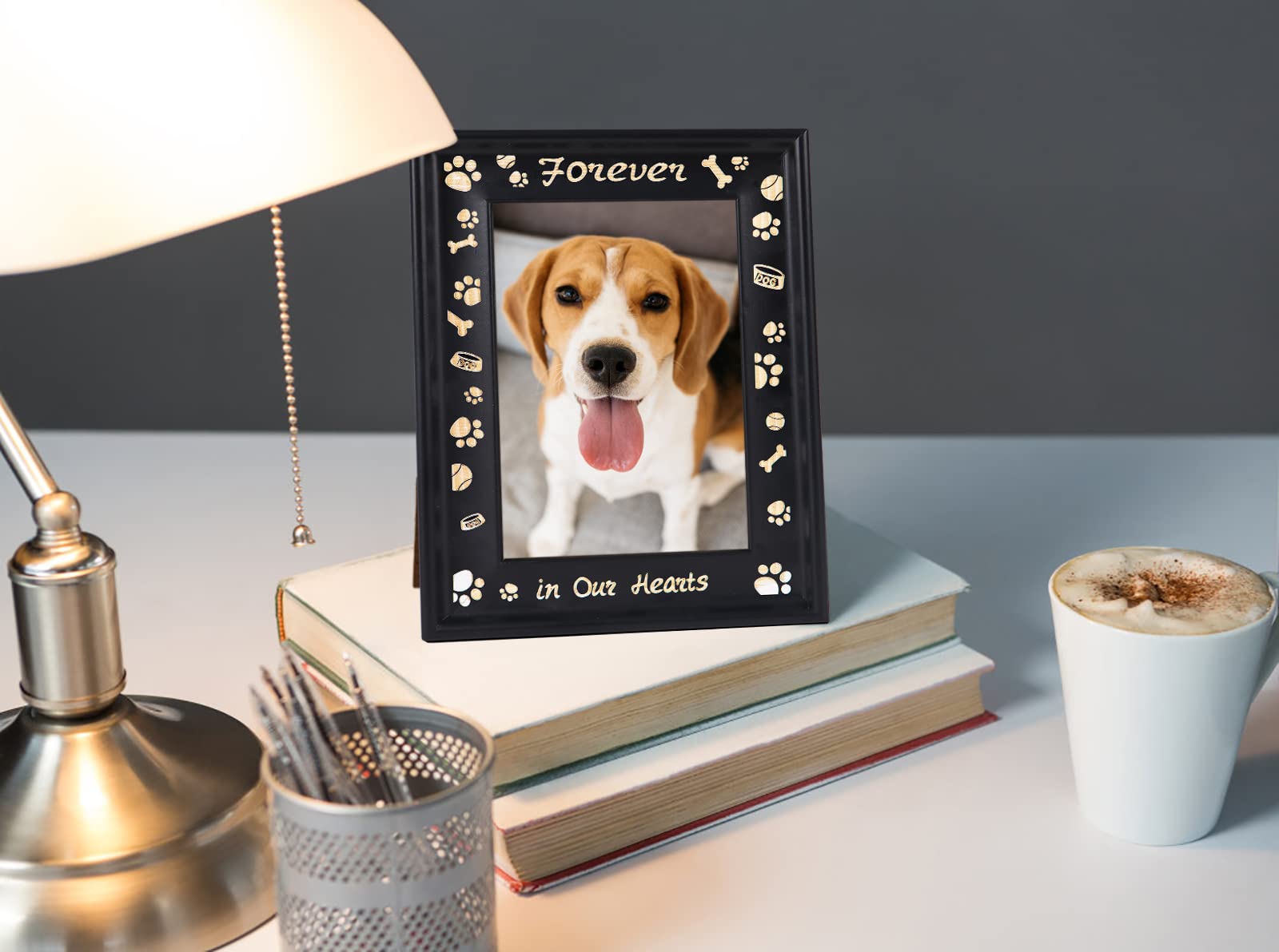 Waahome Dog Memorial Wood Picture Frame, 6''X8'', Solid Wood, Rustic Style, Tabletop, Easel Back, Fits 3.5''X5.5'' Photos