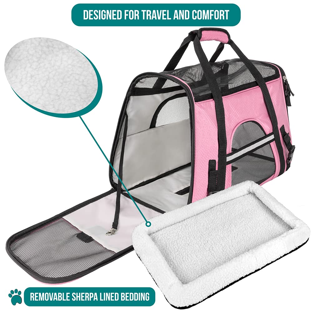 Petami Airline Approved Pet Carrier For Cat, Soft Sided Dog Carrier For Small Dogs, Cat Travel Supplies Accessories For Indoor Cats, Ventilated Pet Carrying Bag Medium Large Kitten Puppy, Large Pink