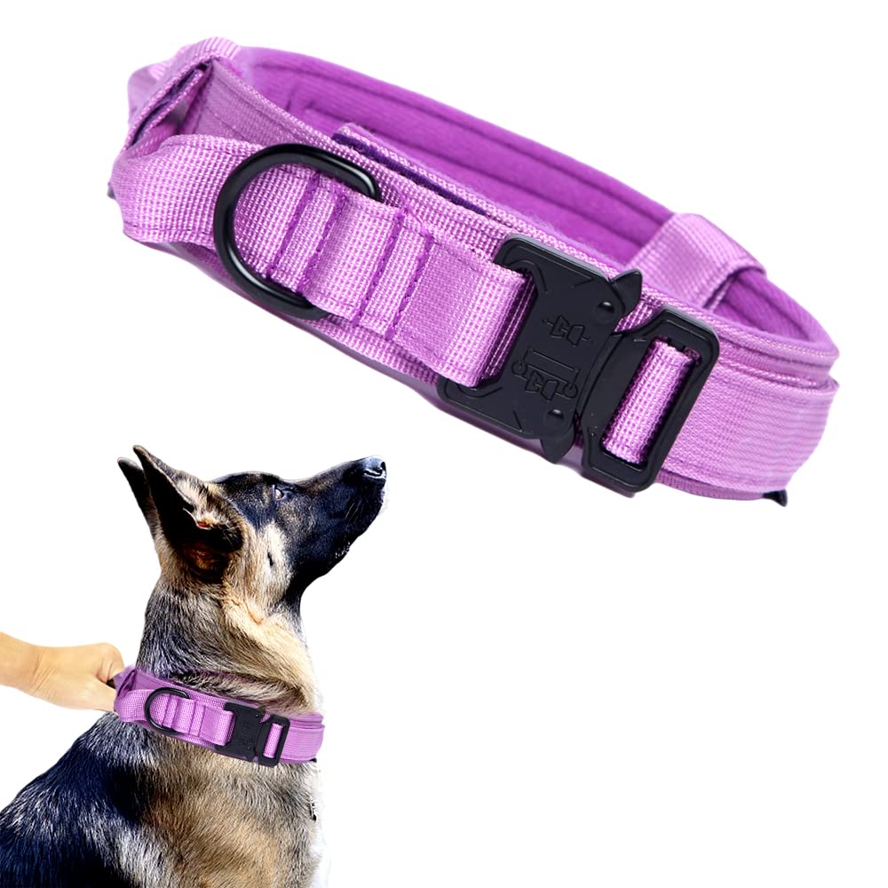 Tactical Dog Collar Military Dog Collar Adjustable Nylon Dog Collar Heavy Duty Metal Buckle With Handle For Dog Training (Purple,Xxl)