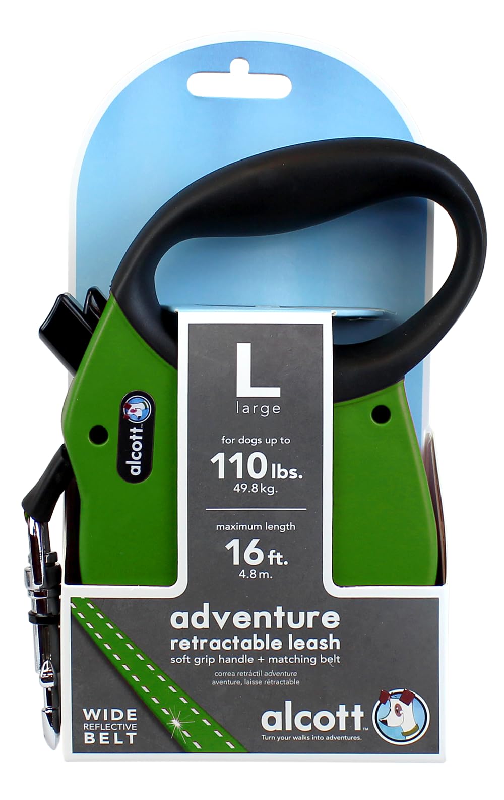 Alcott Adventure Retractable Leash, Large, Green
